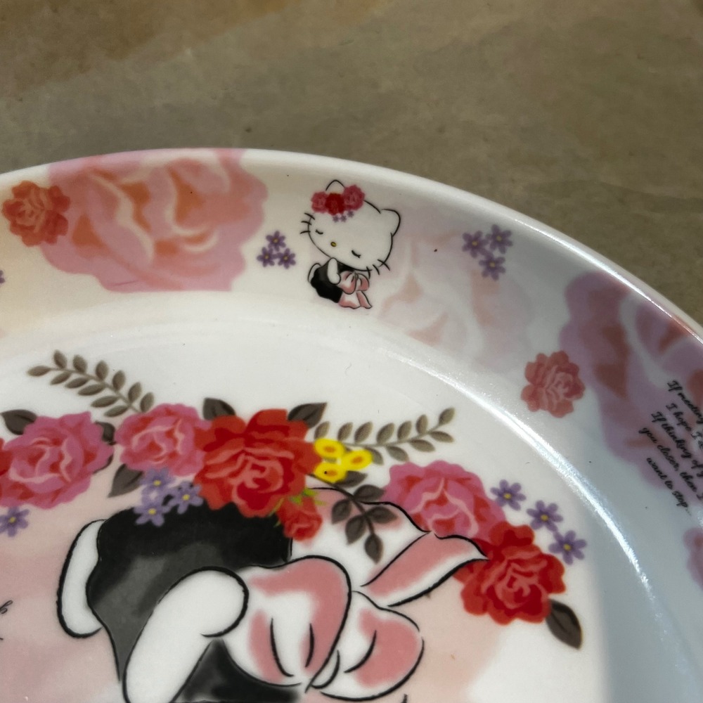Sanrio 8.5" Hello Kitty Plate Pink Floral Rose Kawaii Melamine Quote Decor - Picture 5 of 8